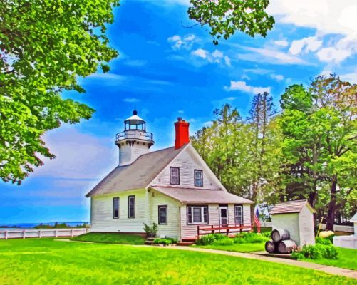 Mission Point Lighthouse Michigan paint by number