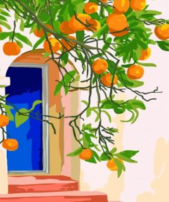 Orange Tree And Blue Door paint by number
