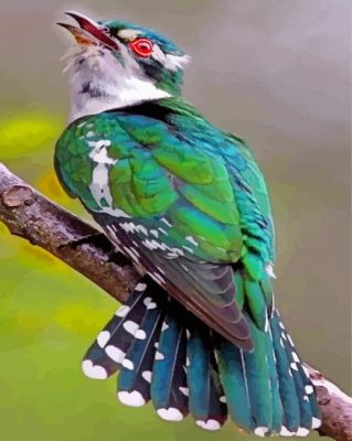 aesthetic green cuckoo bird paint by numbers