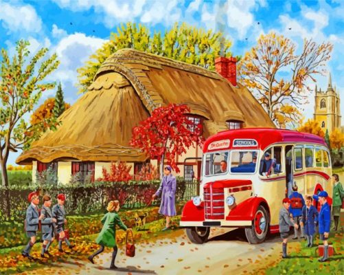 country school bus paint by numbers