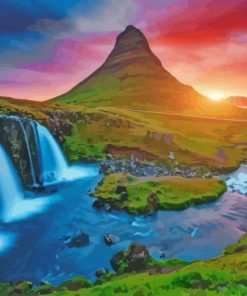 Kirkjufell Mountain At Sunset Paint by numbers