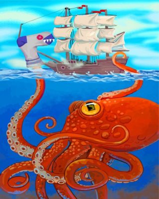 kraken and pirate ship paint by number