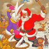 Santa Fighting Wiith A Big Rabbit paint by numbers