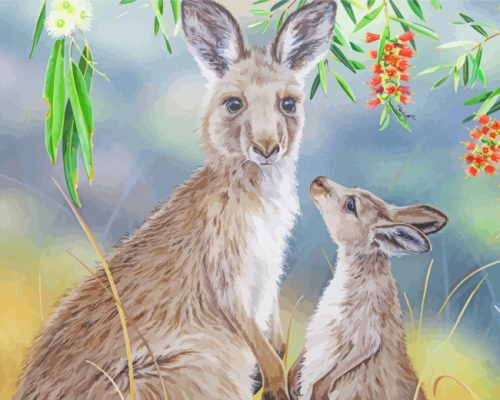 Kangaroo Baby And Mother paint by numbers