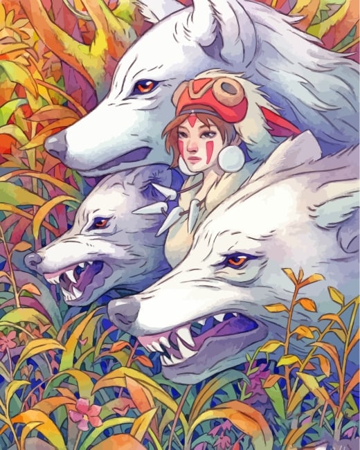 Princess Mononoke And Wolves Paint By Numbers - Numeral Paint Kit