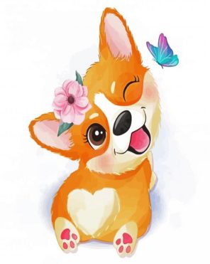 Corgi And Butterfly paint by numbers
