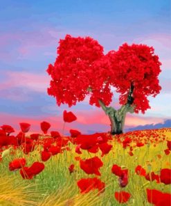 Red Heart Shape Tree paint by numbers