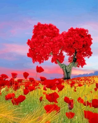 Red Heart Shape Tree paint by numbers