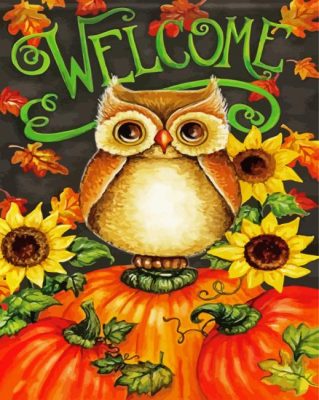 Owl With Pumpkins paint by numbers