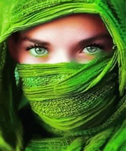 Woman With Green Veil And Eyes paint by numbers