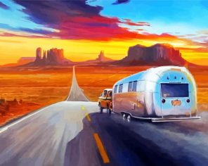 Airstream camper in road 66 paint by number