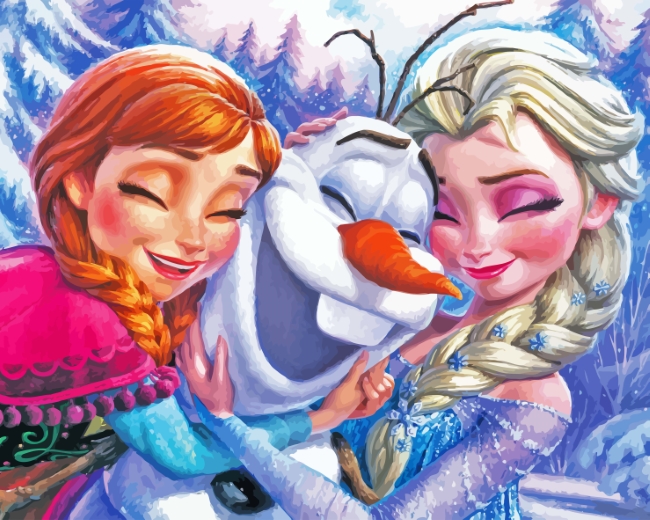 Anna And Elsa With Olaf Paint By Numbers - Numeral Paint Kit