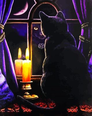 Black Cat And Candle In The Window paint by numbers