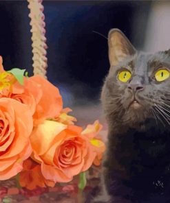 Aesthetic Black Cat And Flowers Paint by number