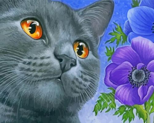 Black Cat And Flowers Paint by number