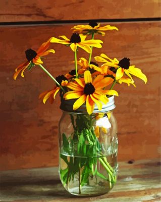 Black Eyed Susan In Glass Vase Paint by numbers
