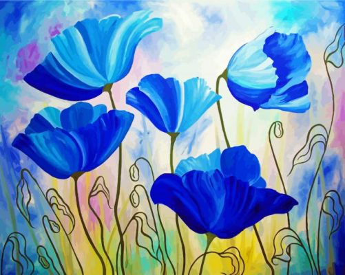 Blue poppies art paint by numbers
