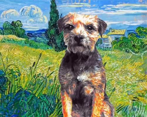 Border Terrier In Green Wheat Field paint by numbers