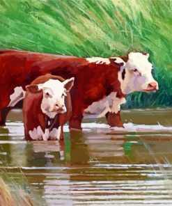 Cow And Calf In Water paint by numbers