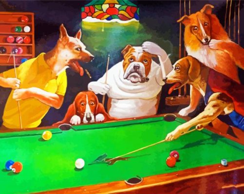 Dogs Animals playing billiards paint by numbers