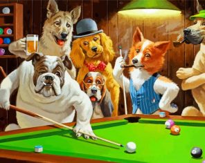 Dogs playing billiards paint by numbers