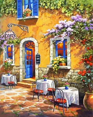 French country cafe and floral wall paint by numbers