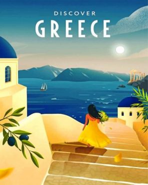 Girl In Santorini Greece Poster paint by number