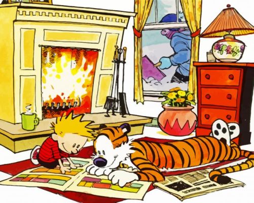 Hobbes Cartoon Illustration paint by numbers