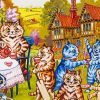 Louis Wain Cats drinking tea paint by number