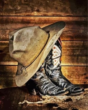 Old Cowboy Hat And Boots paint by numbers