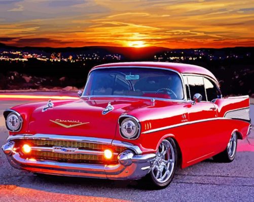 Red 57 Chevy Car paint by numebrs