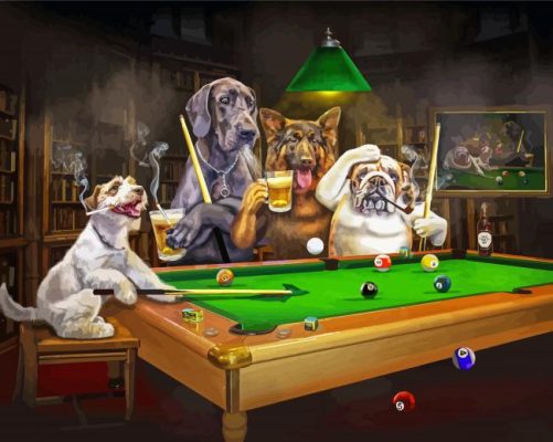 Rich Dogs Animals playing billiards paint by numbers
