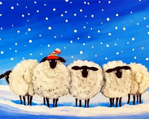 Sheep In Snow Art paint by numbers