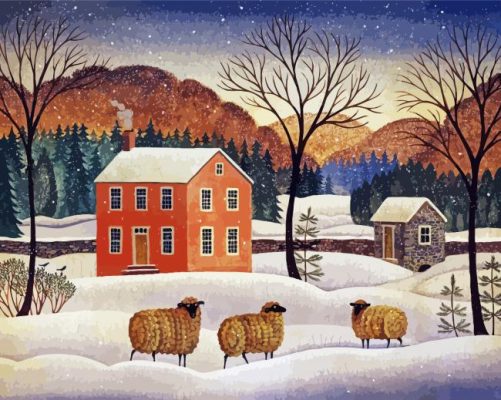 Three Sheep In Snow paint by numbers