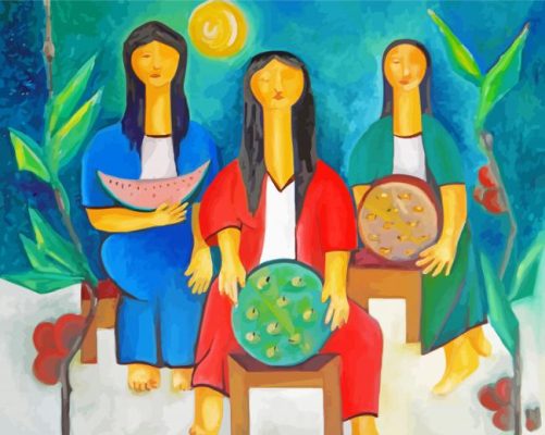 Three Women Vendors panels paint by numbers