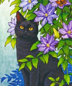 Aesthetic Black Cat Andd Flowers Paint by number