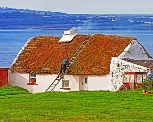 Aesthetic Irish Thatch Roof House paint by numbers