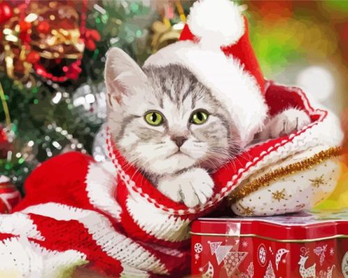 Christmas Cat paint by numbers