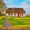 Irish Thatch Roof House Landscape paint by numbers
