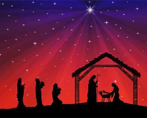 Red Nativity paint by number