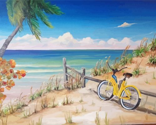 Beach Scene With Bicycle Paint by numbers