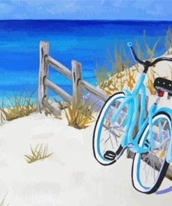 Beach Scene With Blue Bicycle Paint by numbers