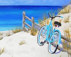 Beach Scene With Blue Bicycle Paint by numbers