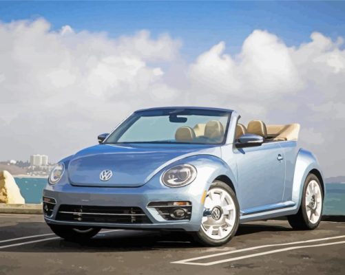 Blue Vw Beetle Convertible paint by numbers