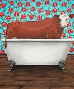 Cow in bathtub with flowers paint by number
