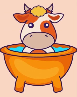Cute Cow in bathtub paint by numbers