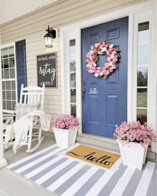 Farmhouse front Porch With Flowers Paint by numbers