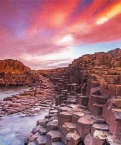 Giants causeway and pink clouds paint by number