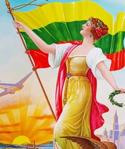 Lithuanian Woman And Flag Paint by numbers