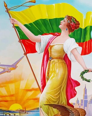 Lithuanian Woman And Flag Paint by numbers